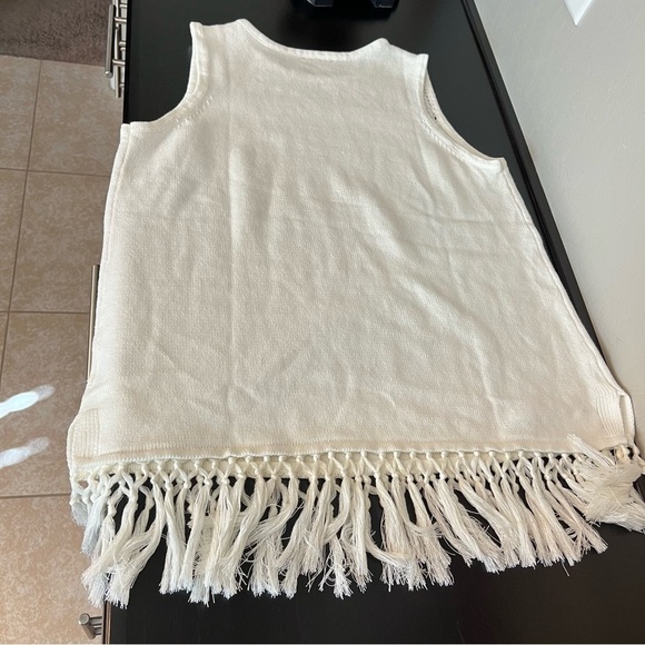 Jason Wu Sleeveless Sweater tunic with fringes, white, size L - Picture 2 of 9